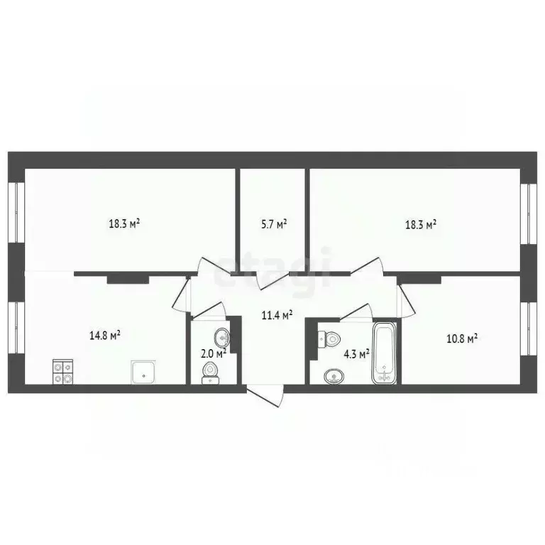 3-к кв. Тюменская область, Тюмень Новгородская ул., 14 (86.0 м) - Фото 1