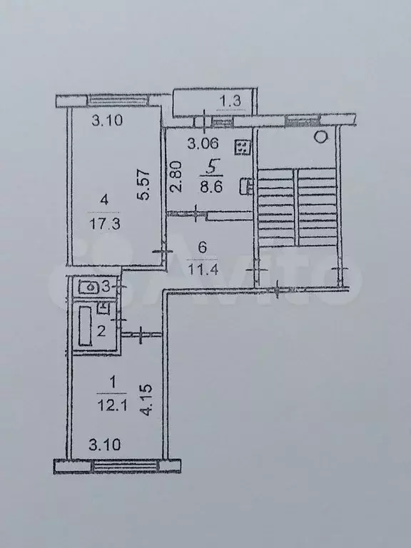 2-к. квартира, 53,7 м, 2/5 эт. - Фото 0