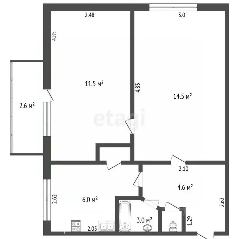 2-к кв. Крым, Евпатория проезд Советский, 5 (39.9 м) - Фото 2