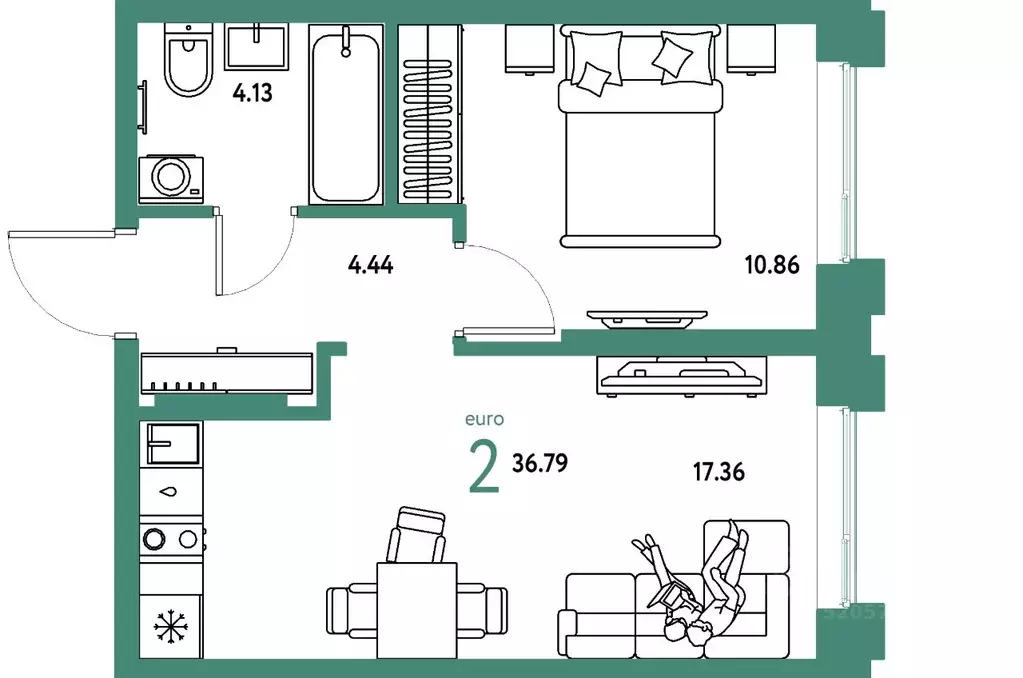 2-к кв. Тюменская область, Тюмень Береговая ул., 100к2 (36.79 м) - Фото 1