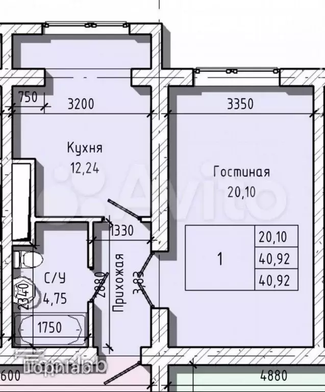 1-к. квартира, 41,9 м, 1/7 эт. - Фото 0