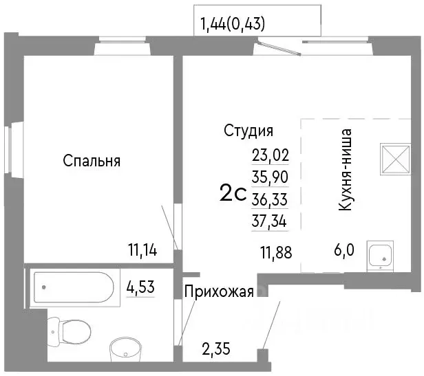 2-к кв. Челябинская область, Челябинск Нефтебазовая ул., 1к2 (36.33 м) - Фото 0