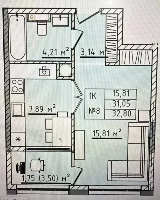 1-к кв. Севастополь ул. Челнокова, 17к2В (32.8 м) - Фото 2