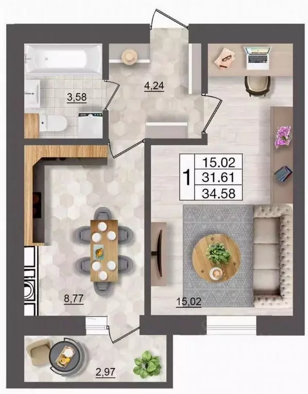 1-к кв. Смоленская область, Смоленск Краснинское ш., 28А (34.0 м) - Фото 2