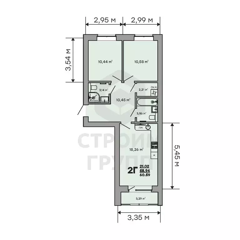 2-комнатная квартира: Ковров, улица Строителей, 43/1 (60.59 м) - Фото 2