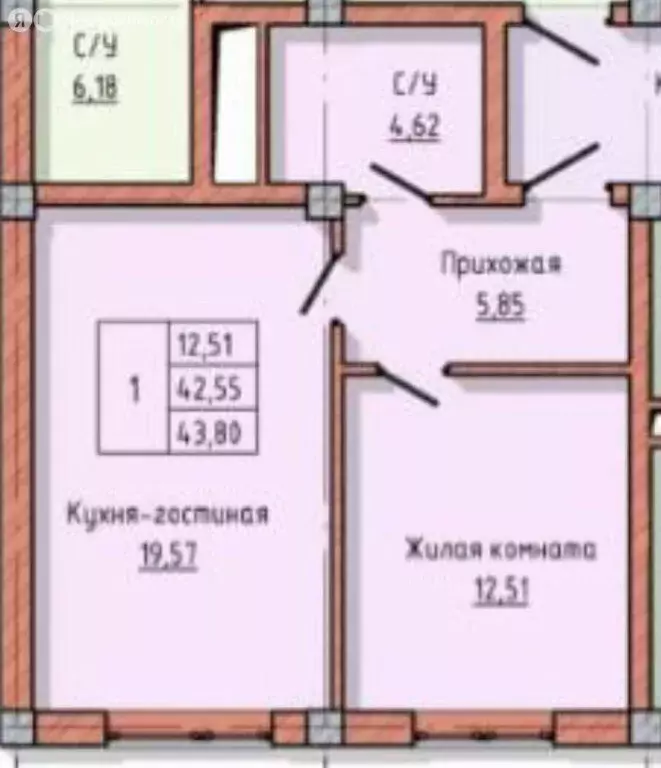 1-комнатная квартира: Нальчик, улица Байсултанова, 28 (43.8 м) - Фото 0