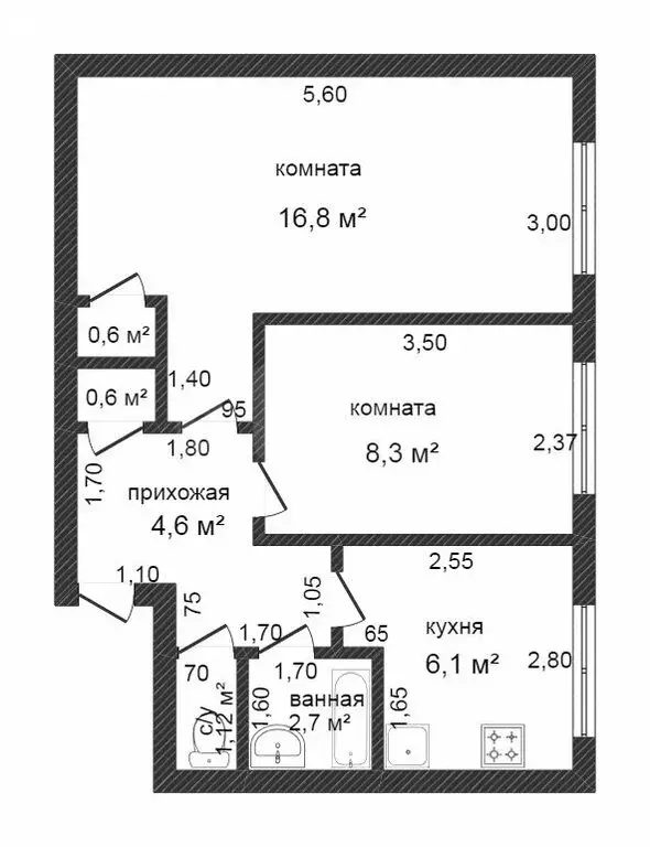 2-комнатная квартира: Ялуторовск, улица Муравьёва-Апостола, 72 (41.1 ... - Фото 1