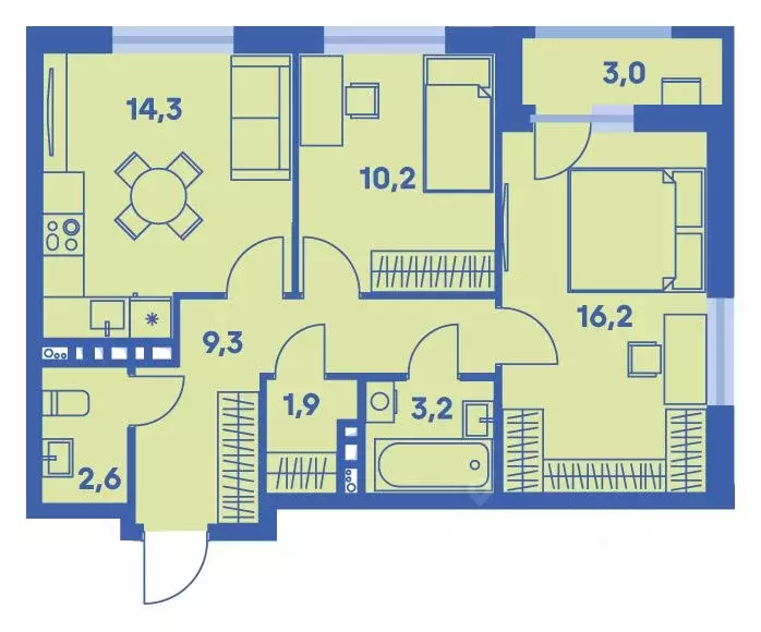 3-к кв. Пермский край, Пермь ул. Карпинского, 115 (59.2 м) - Фото 1