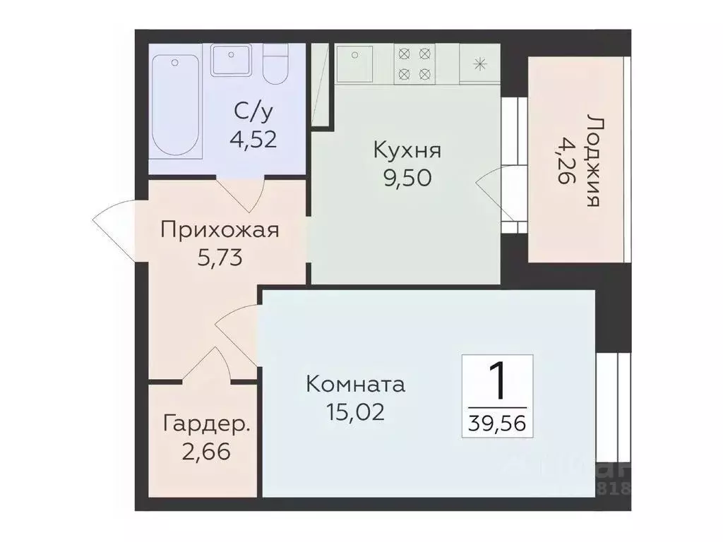 1-к кв. Воронежская область, Воронеж ул. Матросова, 60 (39.56 м) - Фото 1