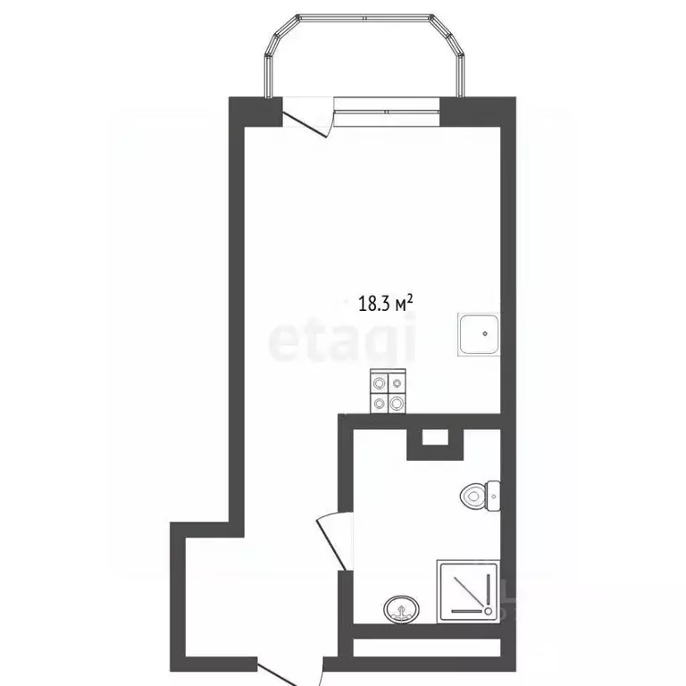 Студия Тюменская область, Тюмень ул. Новоселов, 105 (18.3 м) - Фото 1