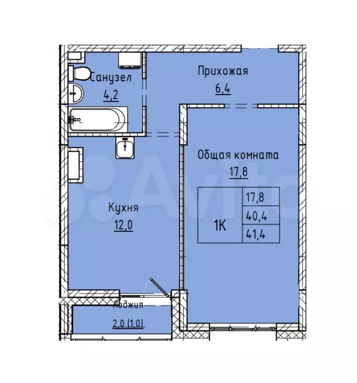 1-к. квартира, 41,4 м, 2/8 эт. - Фото 1