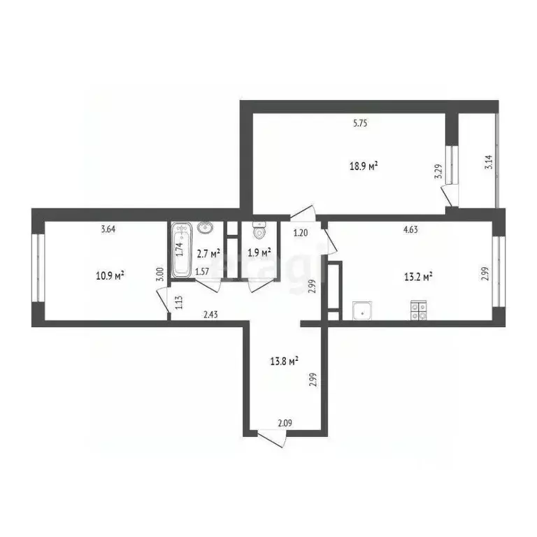 2-к кв. Тюменская область, Тюмень ул. Василия Подшибякина, 19 (61.4 м) - Фото 1