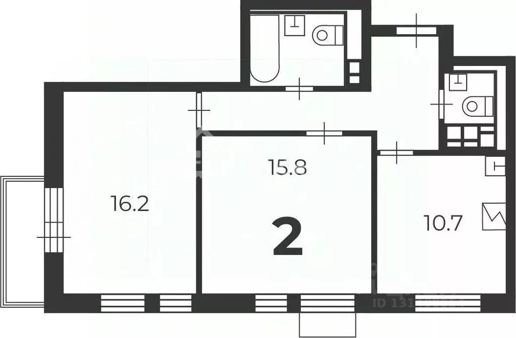 Квартира, 2 комнаты, 56.8 м - Фото 1