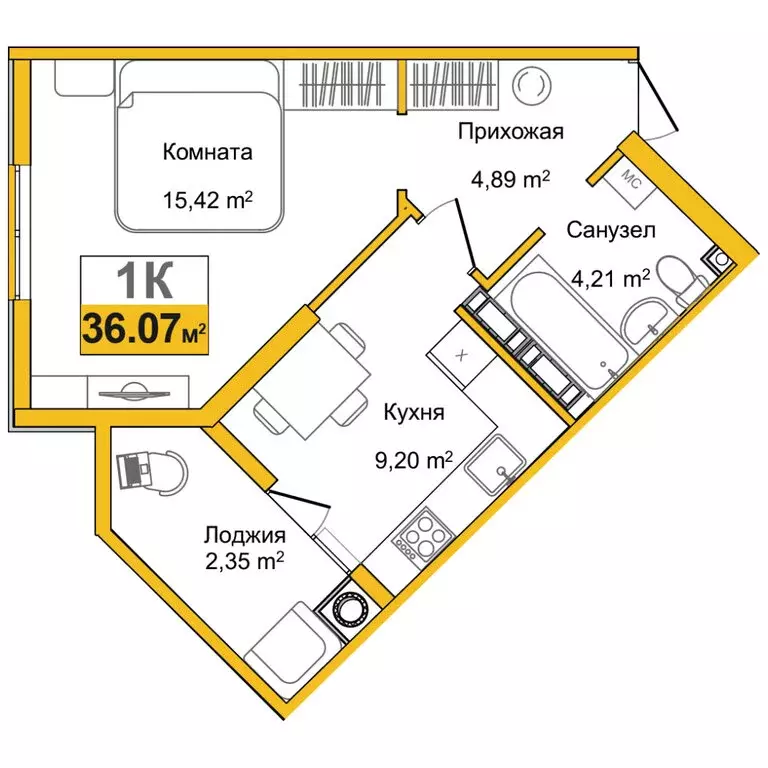 1-комнатная квартира: Симферополь, улица Батурина, 177к3 (33.9 м) - Фото 1