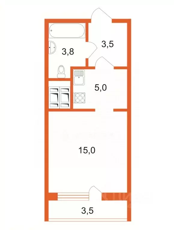 Студия Санкт-Петербург ул. Среднерогатская, 9 (27.4 м) - Фото 2