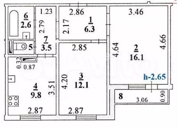 2-к. квартира, 51 м, 2/5 эт. - Фото 0