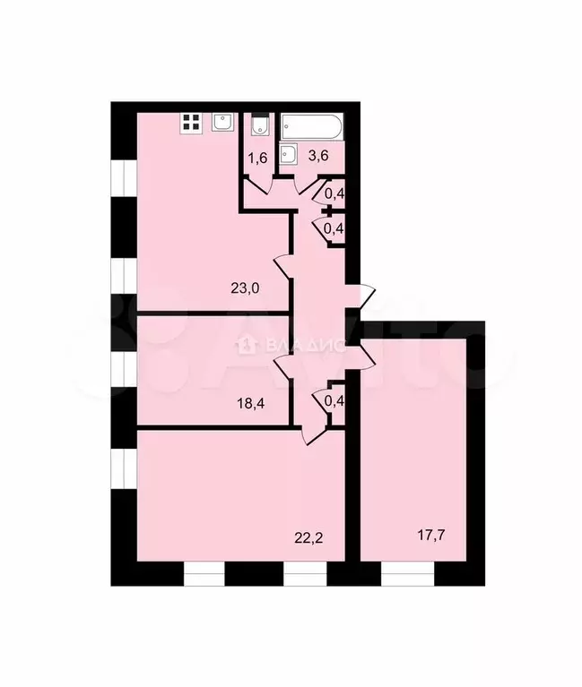 3-к. квартира, 93,3 м, 2/4 эт. - Фото 0