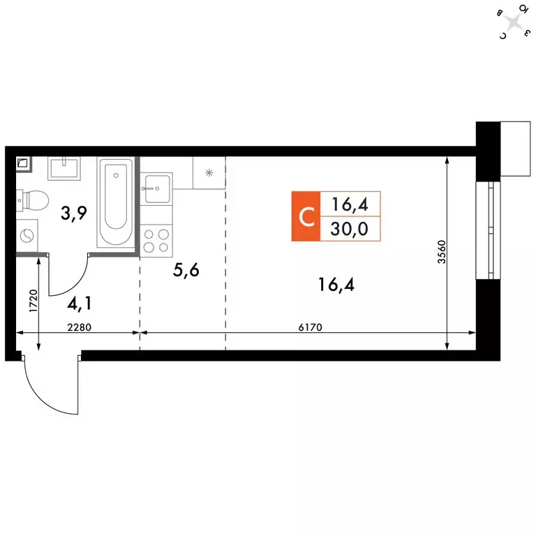 Квартира-студия: Владивосток, ЖК Флагман (30 м) - Фото 1