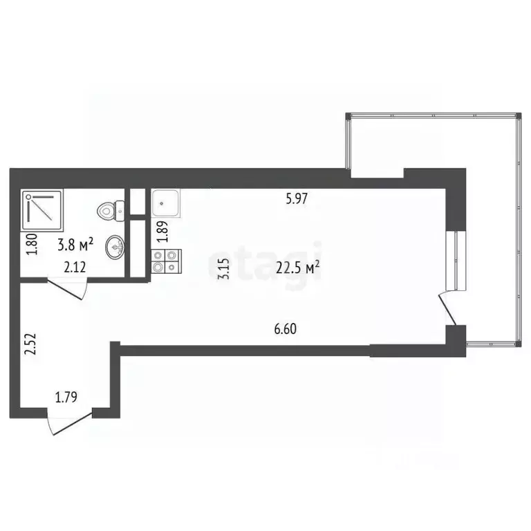 Студия Ростовская область, Ростов-на-Дону ул. Шеболдаева, 95с2 (30.8 ... - Фото 2