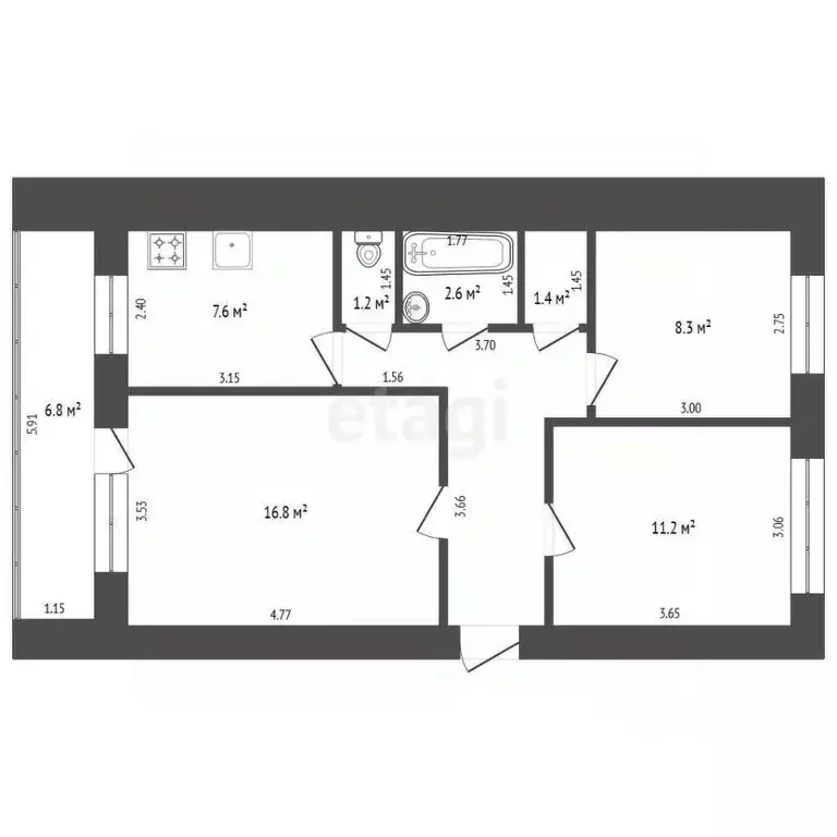 3-к кв. Калининградская область, Калининград Батальная ул., 71 (58.9 ... - Фото 1