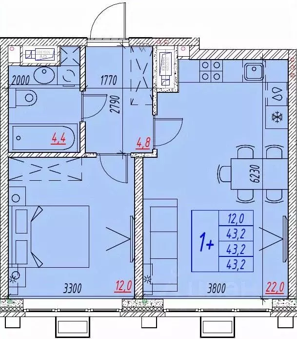 2-к кв. Астраханская область, Астрахань ул. Бэра, 29 (43.2 м) - Фото 1