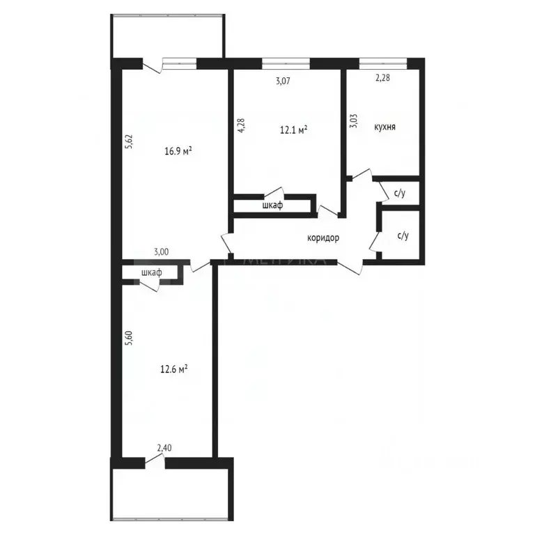 3-к кв. Тюменская область, Тюмень ул. Самарцева, 34 (61.8 м) - Фото 2
