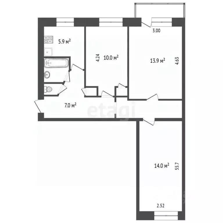 3-к кв. Ярославская область, Ярославль проезд Подвойского, 1 (58.9 м) - Фото 1