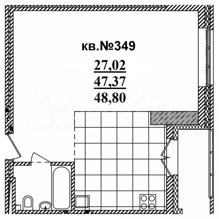 Квартира-студия, 48,8 м, 5/19 эт. - Фото 0