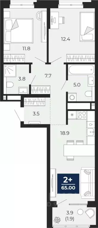 2-к кв. Тюменская область, Тюмень Мириады жилой комплекс (63.1 м) - Фото 0