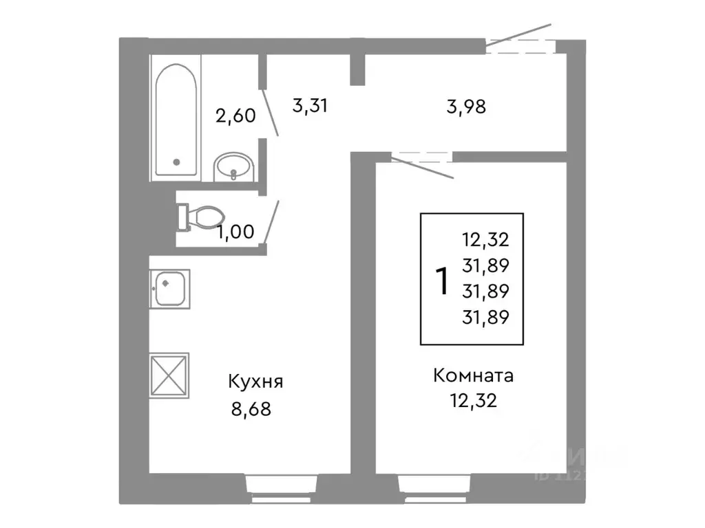 1-к кв. Челябинская область, Челябинск Нефтебазовая ул., 1-13 (31.89 ... - Фото 1