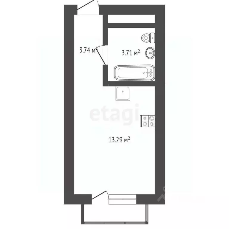 Студия Тюменская область, Тюмень ул. Андрея Приказнова, 1 (21.23 м) - Фото 0
