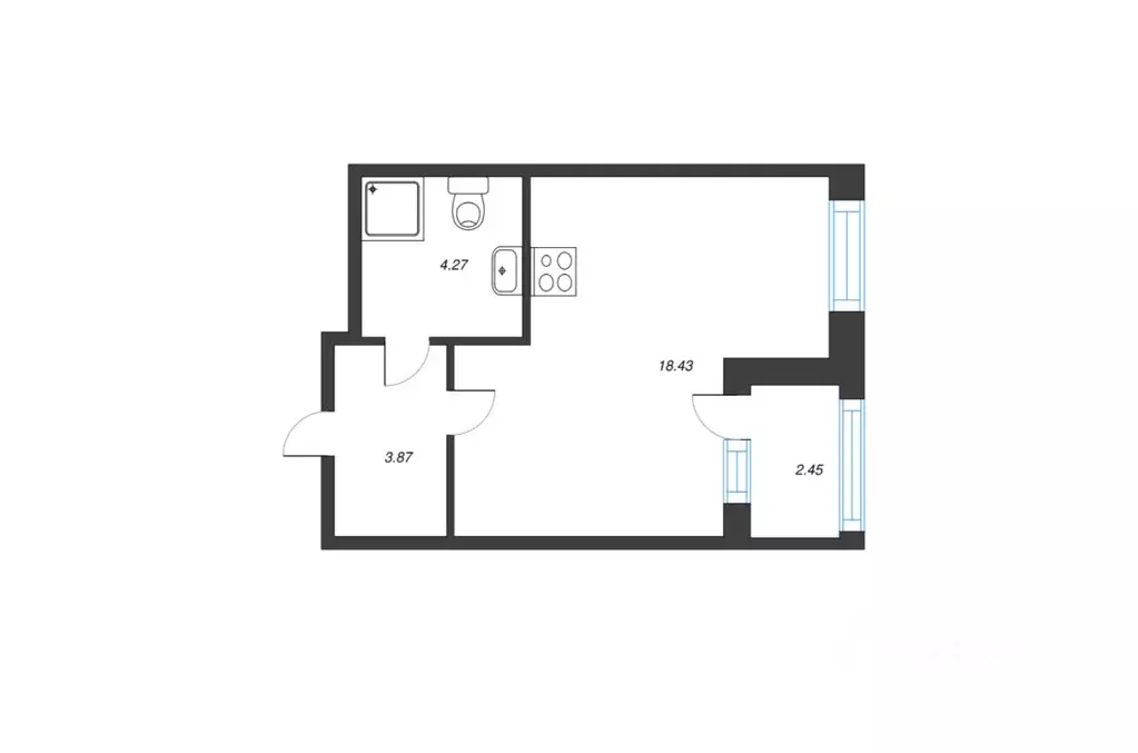 Студия Санкт-Петербург Парашютная ул., 71к2 (27.8 м) - Фото 2