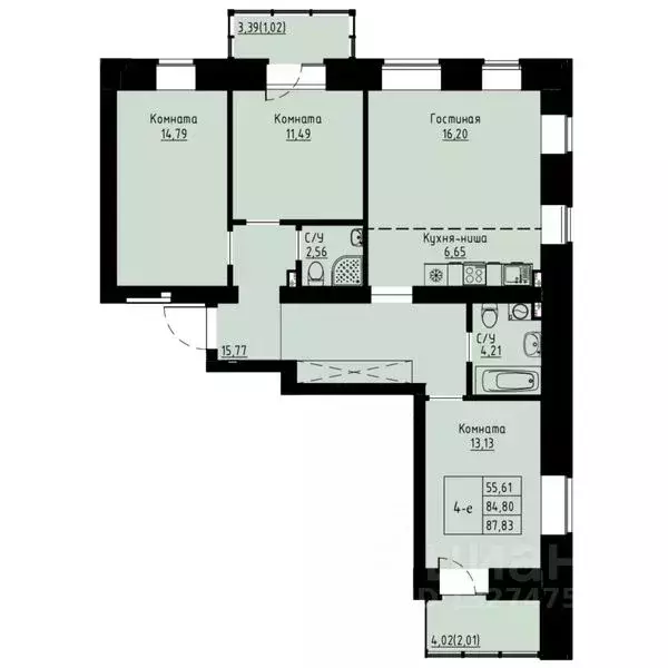 4-к кв. Красноярский край, Красноярск ул. Елены Стасовой, 82 (87.5 м) - Фото 1