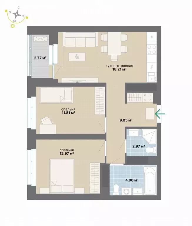 2-комнатная квартира: Екатеринбург, Студенческая улица, 16 (62.68 м) - Фото 1