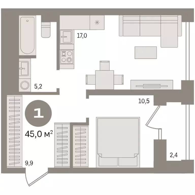 1-комнатная квартира: Новосибирск, жилой комплекс Мылзавод (44.96 м) - Фото 2