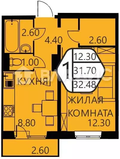 1-комнатная квартира: деревня Кондратово, улица Строителей, 9 (31.2 м) - Фото 0