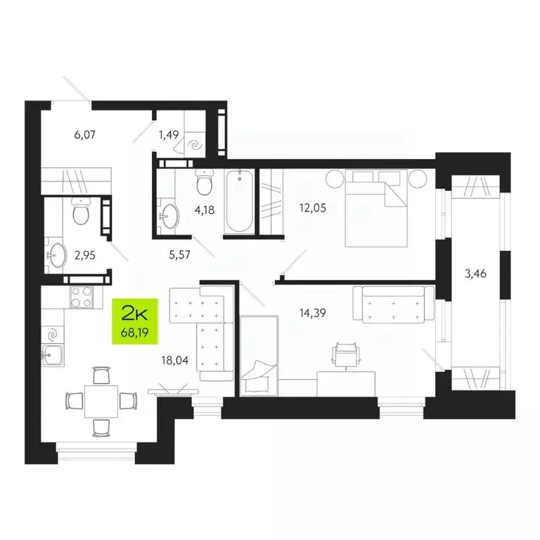 2-к кв. Томская область, Томск Уютный жилой квартал, ул. Маяковского, ... - Фото 1