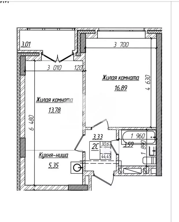 2-комнатная квартира: Новосибирск, Фабричная улица, 65 (46 м) - Фото 0