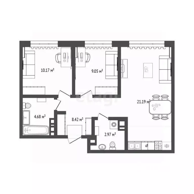 2-к кв. Тюменская область, Тюмень ул. Лесопарковая, 1к1 (56.0 м) - Фото 2