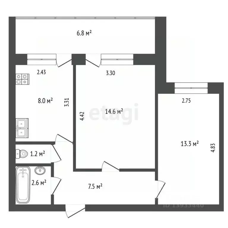 2-к кв. Тюменская область, Тюмень ул. Газовиков, 6 (47.2 м) - Фото 1