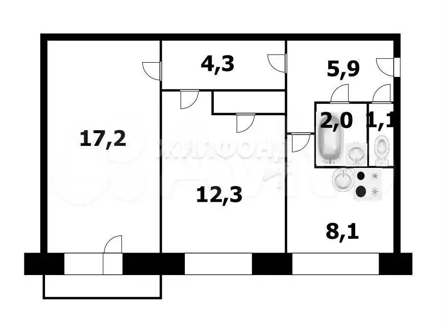 2-к. квартира, 52 м, 4/5 эт. - Фото 0