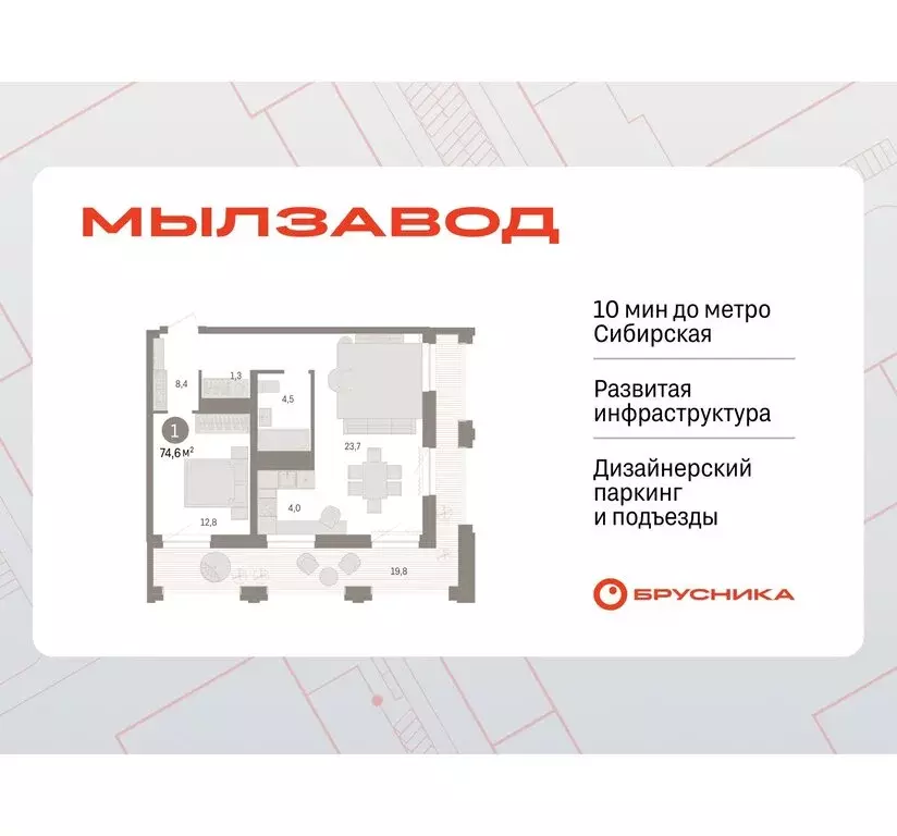 1-комнатная квартира: Новосибирск, жилой комплекс Мылзавод (74.58 м) - Фото 0