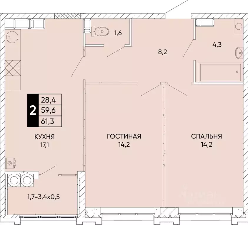 2-к кв. Ростовская область, Ростов-на-Дону Левобережье жилой комплекс ... - Фото 0