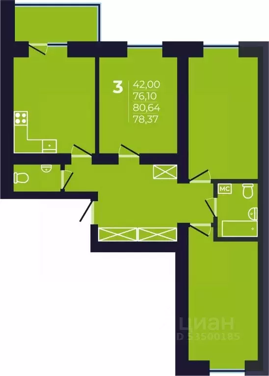 3-к кв. Башкортостан, Уфа Затон-Восточный жилрайон, Новаленд мкр,  ... - Фото 0