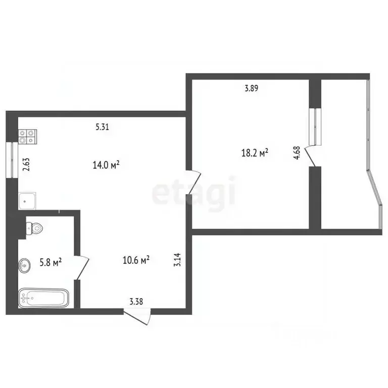 1-к кв. Ямало-Ненецкий АО, Новый Уренгой Мирный мкр, 1/7А (49.0 м) - Фото 2
