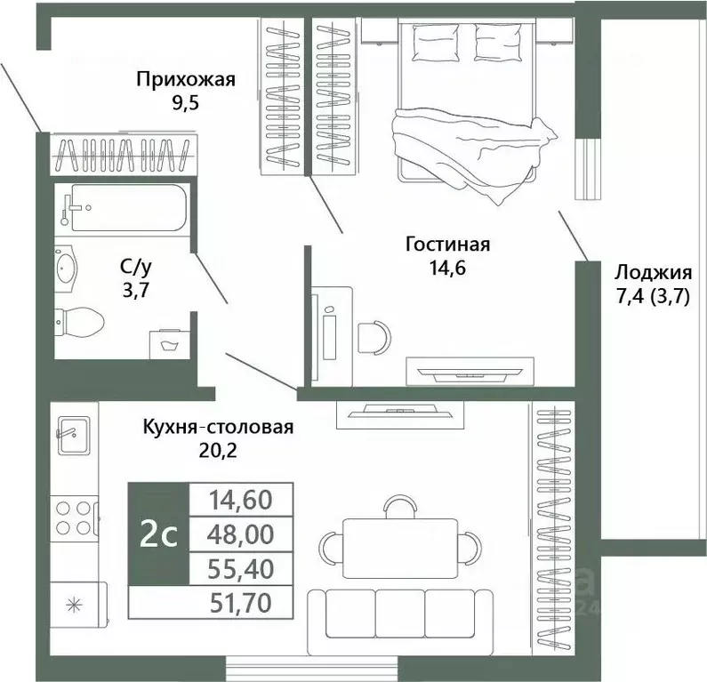 1-к кв. Кемеровская область, Кемерово 64-й мкр, Лучи жилой комплекс ... - Фото 2