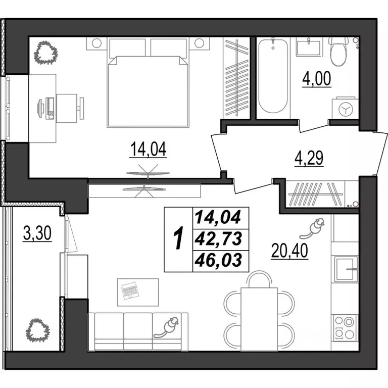 1-к кв. Мордовия, Саранск ул. 1-я Набережная, 56 (46.03 м) - Фото 1
