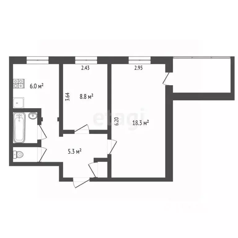 2-к кв. Ярославская область, Ярославль Ленинградский просп., 63 (43.7 ... - Фото 1