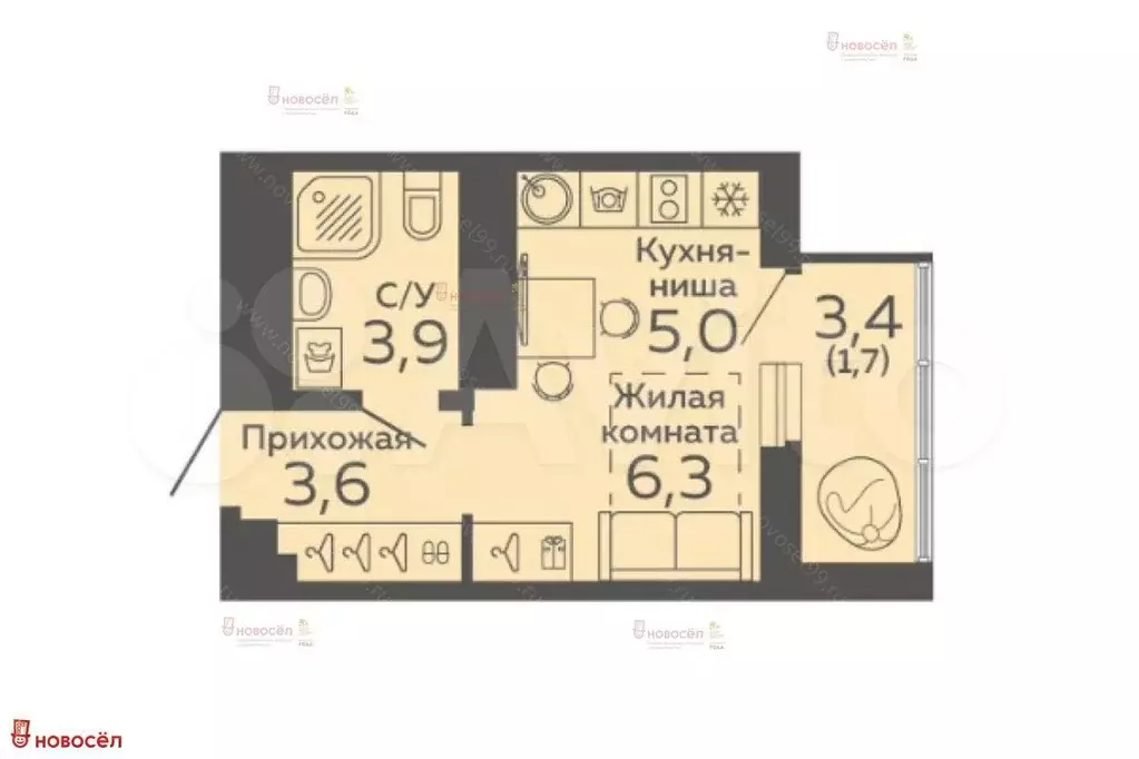Квартира-студия, 20,5 м, 5/15 эт. - Фото 0