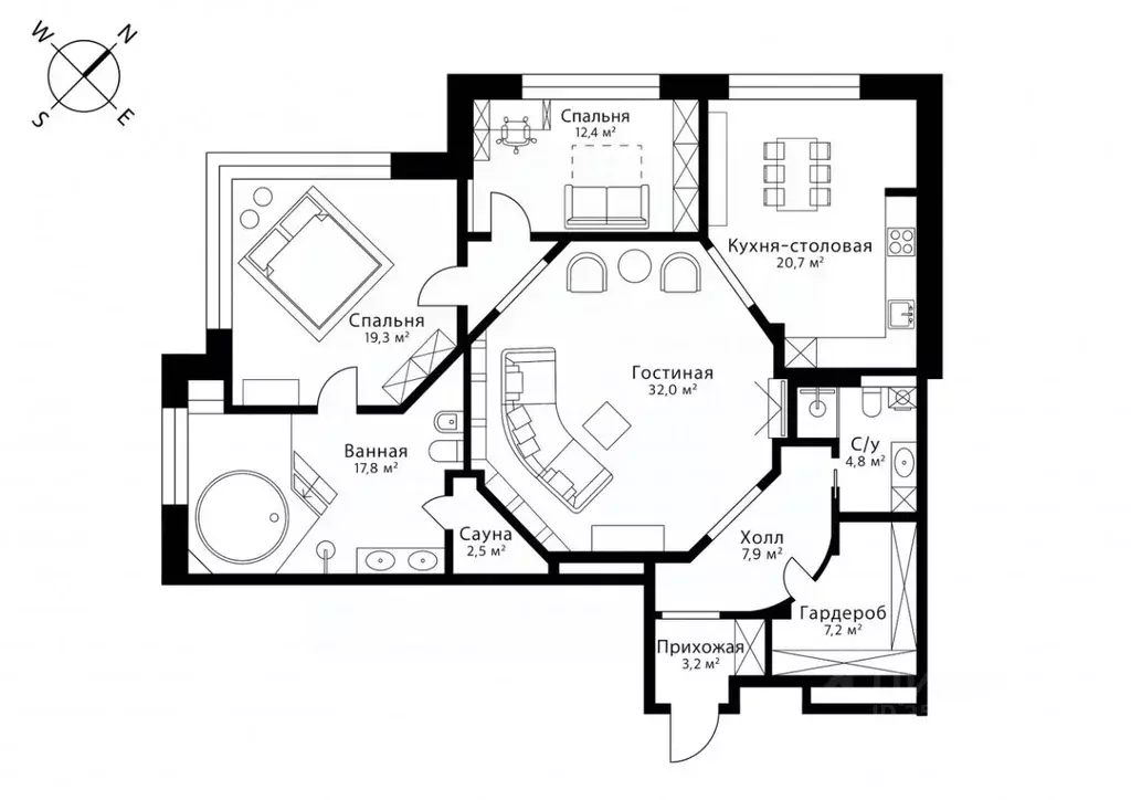 3-к кв. Москва 1-й Смоленский пер., 17 (130.0 м) - Фото 2